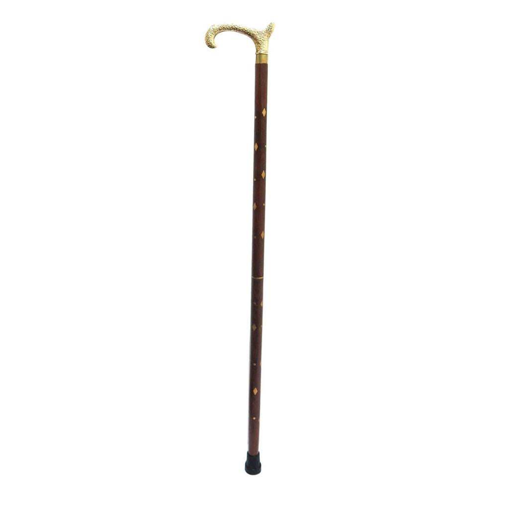 Solid Wood 2 Part Folding Walking Stick with Carved Brass Handle for Men & Women 36 Inches Long