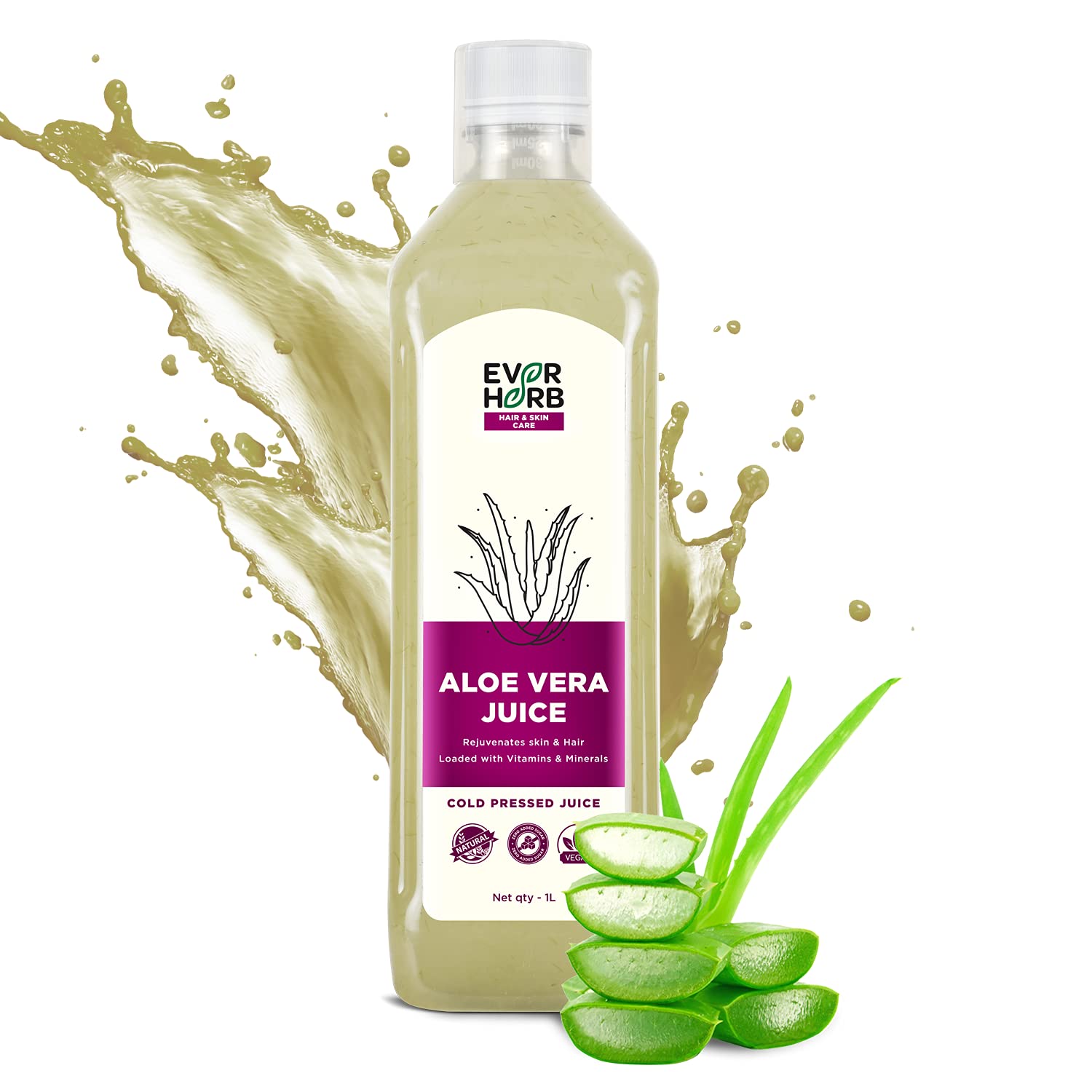 

Everherb Догляд за волоссям та шкірою 100% Органічний сік алое вера з м якоттю Омолоджує шкіру, 1000 мл 2,2 фунта