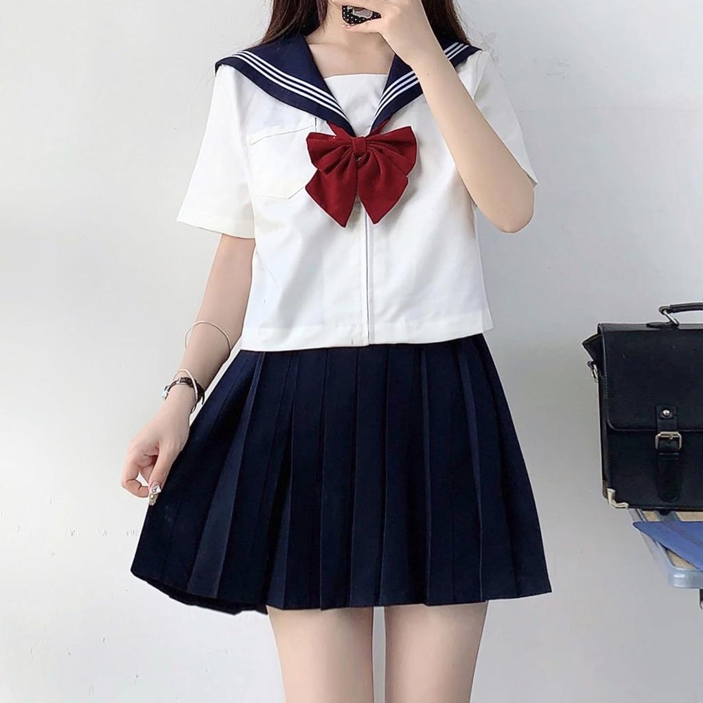 JK Cosplay Set Sailor Uniform High School Girl Costume [Cedar Eight] 3-Piece (Short Sleeves, L)