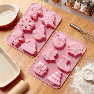 Yousheng Weihnachten Silikon Kuchenform Set Weihnachtsbaum Schneemann Weihnachtsmann Glocken Schneeflocke Lebkuchenmann Backform DIY Backwerkzeug Set