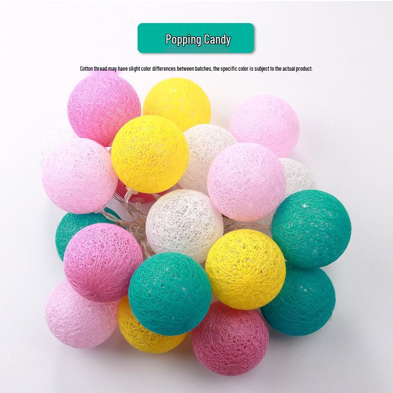 

Macaron LED Cotton Ball String Lights - Perfect for Girls’ Rooms, Festivals, Tents, and Atmosphere Decoration. Battery (2 AA) 1.5m 10 Lights Steady