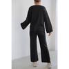 Women Loose Comfortable Solid Color Long Sleeve Sweater Wide Leg Pants Two Piece Loungewear Set