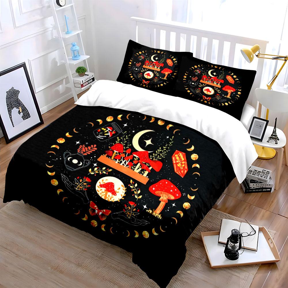 Mystical Mushroom Moon Decor Set Multiple Sizes Kid'S And Adults' Bedroom Exquisite 3Pc Bedding Set, Gift