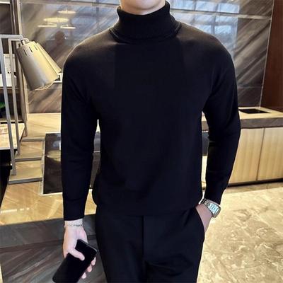 Korean Trend Autumn Winter Sweaters Men Pullovers Fleece Lining Turtleneck Knitted Sweatshirt Warm Bottoming Shirts