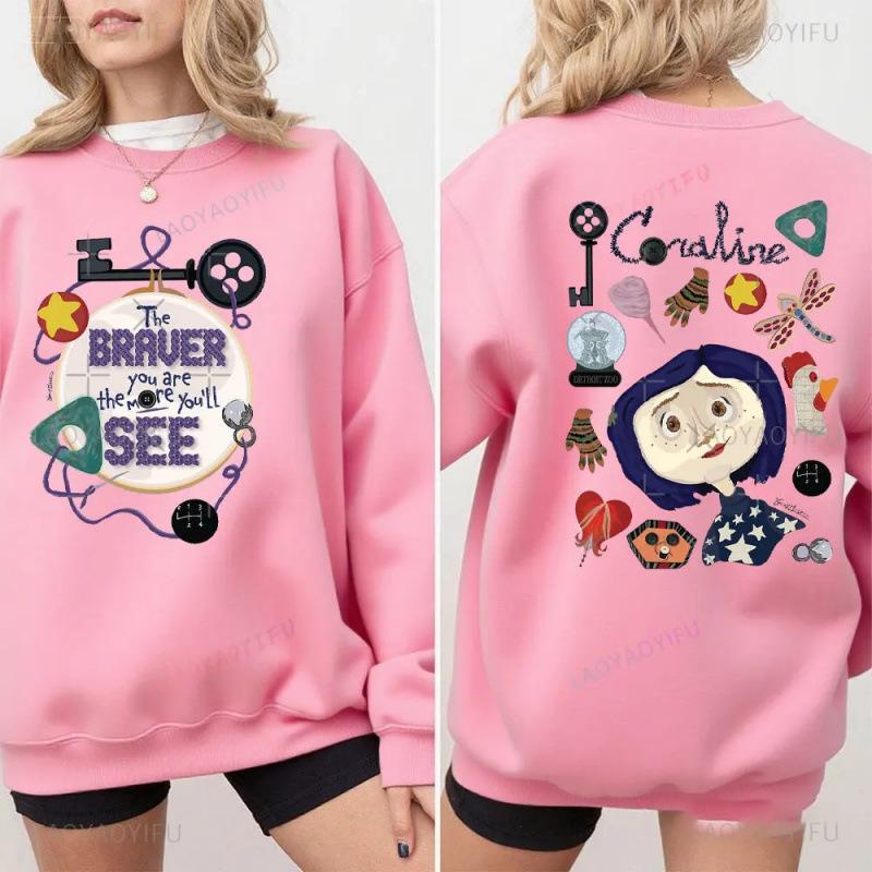 Coraline Themed Cartoon Character Print Hoodie