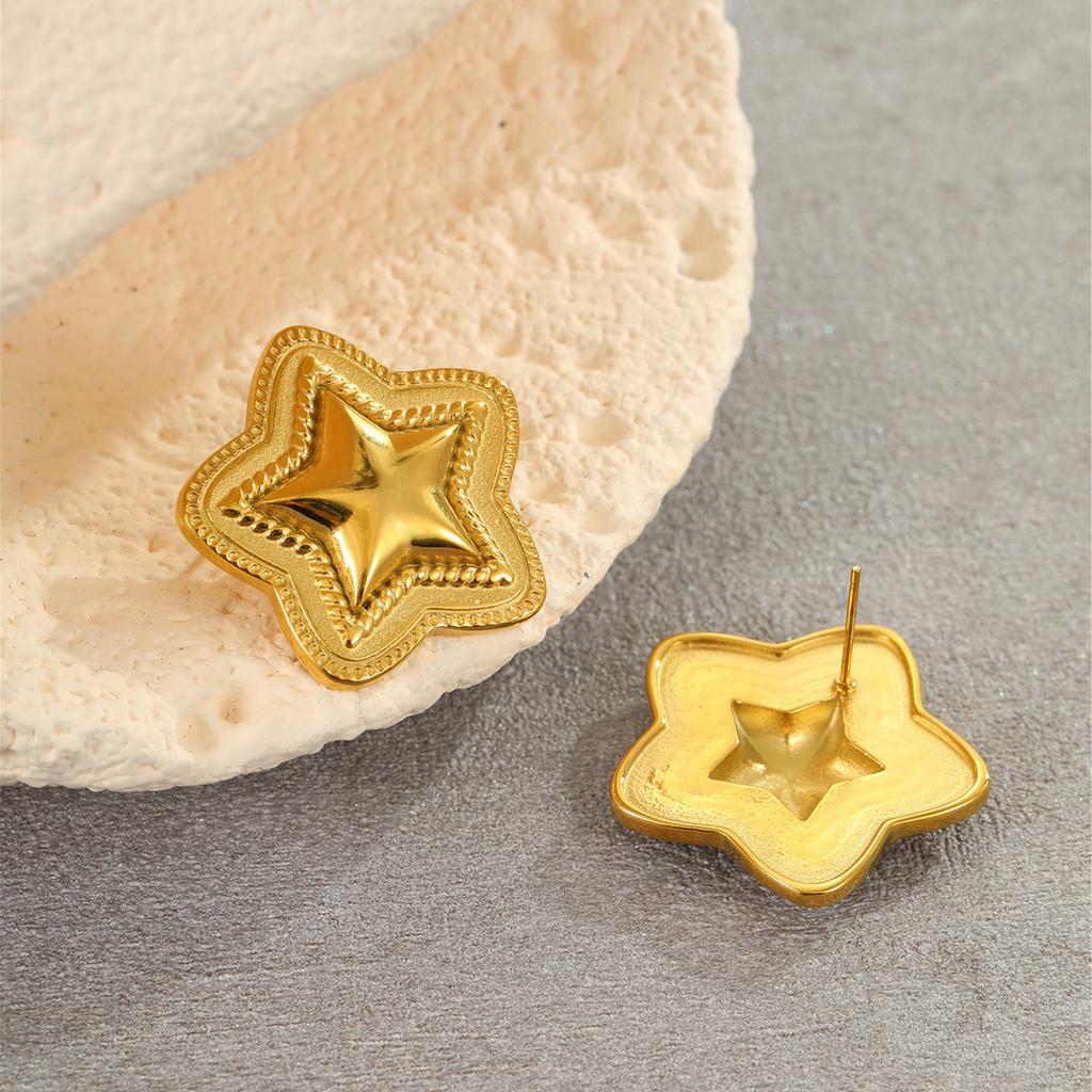 GEMCHIC Women's Vintage Gold Star Stud Earrings Stainless Steel Fashion Jewelry
