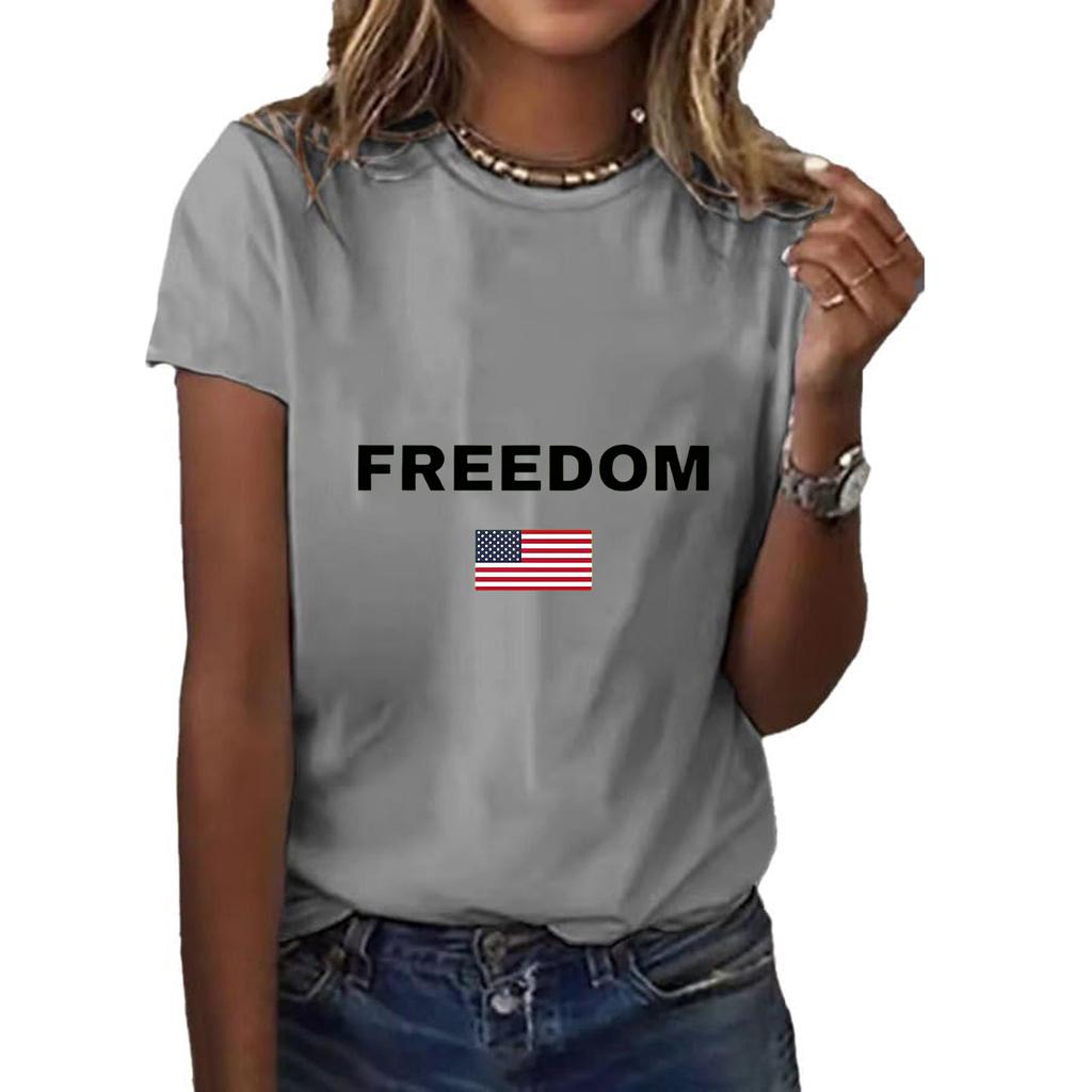 Women's Fashionable Casual Short Sleeved Printed T-Shirt Round Neck Top
