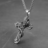 Punk Personality Sliver Color Snake Winding Cross Skull Relief Pendant Necklace for Men Women Halloween Stainless Steel Jewelry