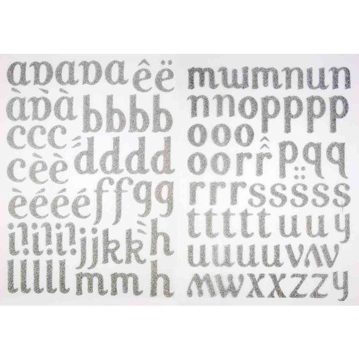 Lettre thermocollante Alphabet transfert textile Argenté 2 à 3 cm 103 pièces