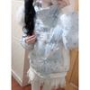 Milk whirring sweet and cute full print snowman fur collar hooded cotton coat women's winter new thickened warm cotton coat