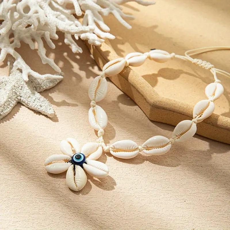 JMXD-Fashion Exaggerated Necklace Shell Pendant Summer Vacation Necklace Women's Beach Wind Handmade Shell Woven Necklace