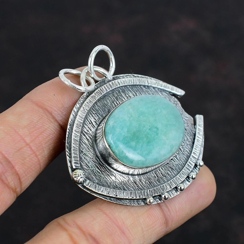 Amazonite Gemstone Pendant Elegant Jewelry 925 Sterling Silver Pendant Handmade Pendant Amazonite Jewelry Ethnic Style Pendant Gifts For Her