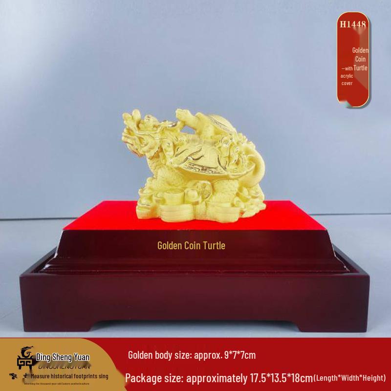 Golden Coin Turtle Wealth Ornament - Housewarming, Wedding Gift, Desktop or Living Room Decoration, Longevity Mascot.