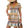 Women's Fashionable Floral Print V-neck Short Sleeved Pocket Casual Pullover Dress
