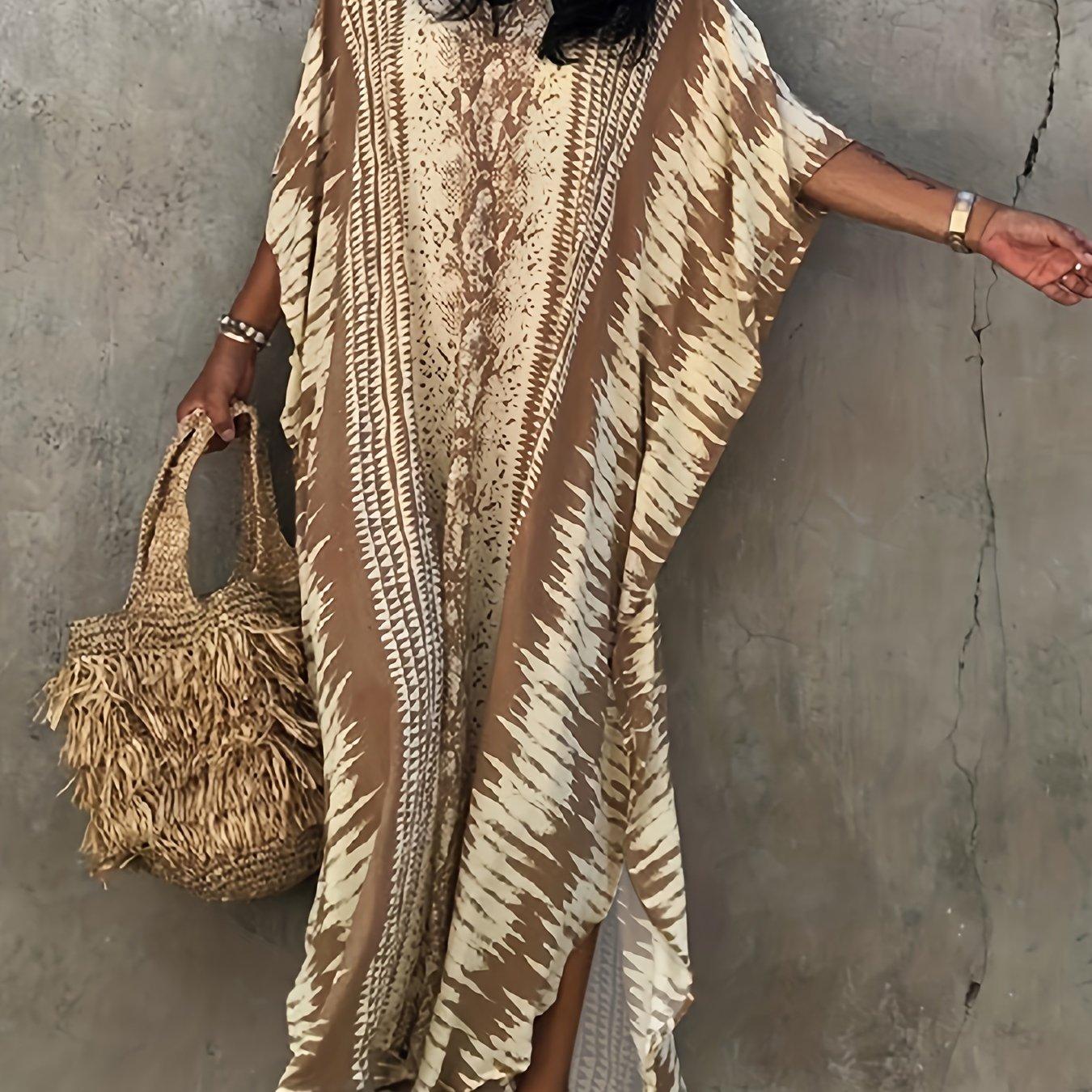 

Платье-кафтан с принтом тай-дай, повседневное пляжное летнее макси-платье с накидкой, женская одежда One-size жёлтый