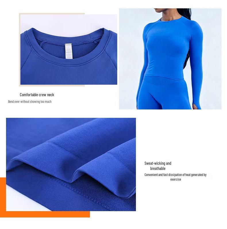 Women's Moisture-Wicking Nylon Yoga Top with Thumb Holes - Long Sleeve, Seamless, Elastic Sports T-Shirt