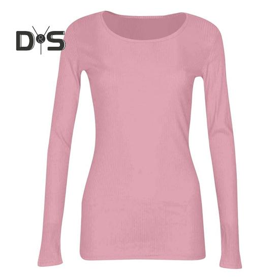 Pullover Tops Women Ribbed Long Sleeve Bottoming Top Regular Fit Lightweight Crew Neck Shirt Daily Wear