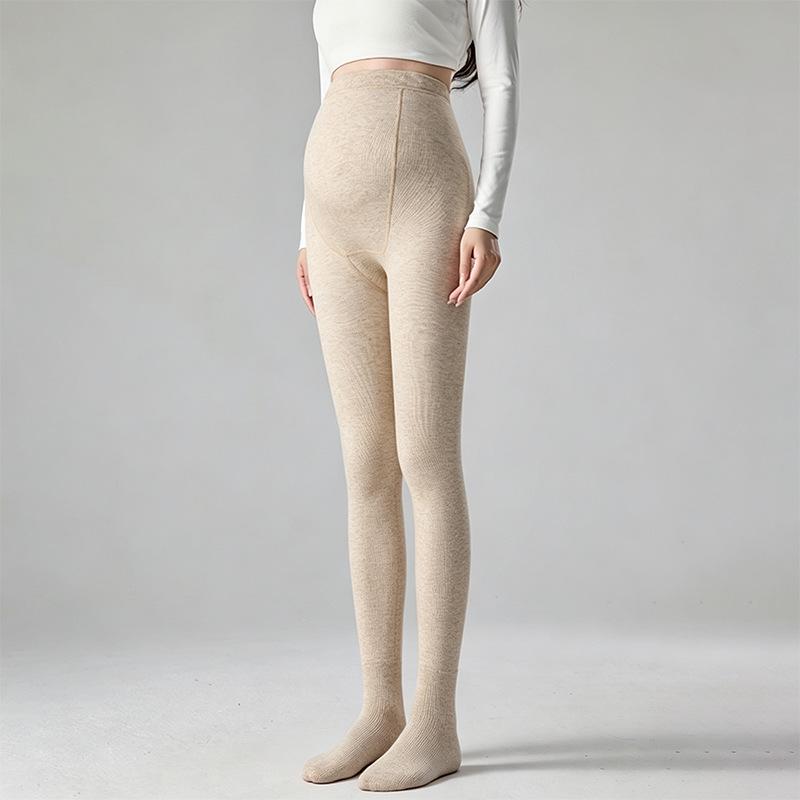 Leggings molletonnés de maternité: Coton Rayé, Collants de Soutien pour Printemps/Automne