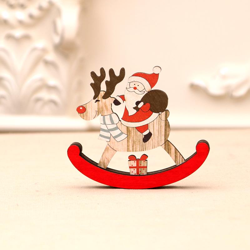 Wooden Rocking Horse Christmas Ornaments with Santa Claus and Small Gifts