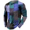 Round Neck 3D Irregular Color Matching Printed Top Fashionable Casual Long Sleeved Men's T-shirts