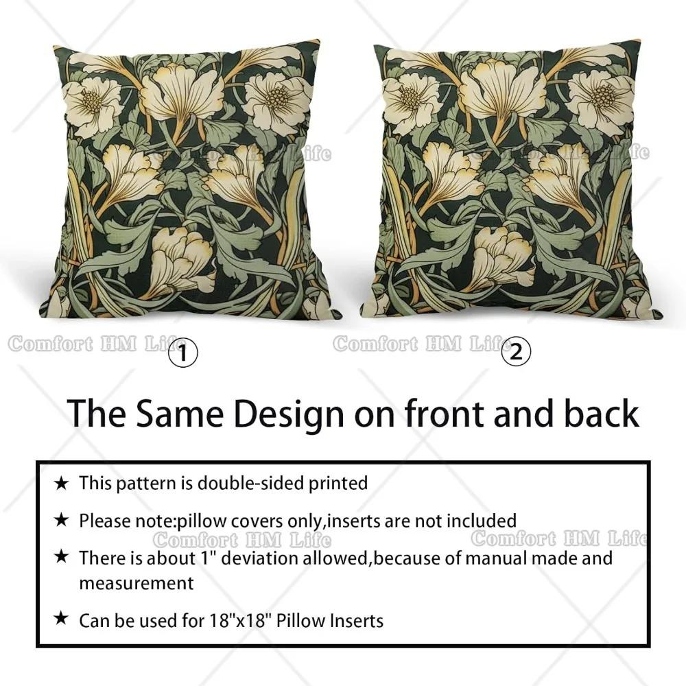 Green Pillow Covers 18x18 Inch Set of 2 Yellow and White Vintage Flower Pillowscase Cotton Linen Square Cushion Covers Decor