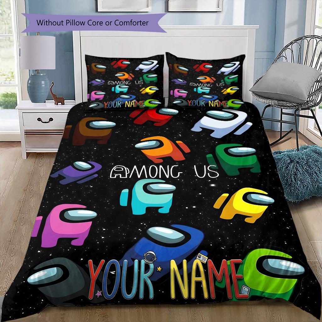 Custom Name Among Space Crew Bedding,Quilt Set Quilt Cover Pillowcase Home Birthday Gift (1 * duvet cover + 2 * pillowcase, without core)