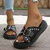 Fashion Comfortable Platform Slippers Women's Summer New Round Toe Open Toe Rivet Metal Buckle Platform Non-Slip Flats