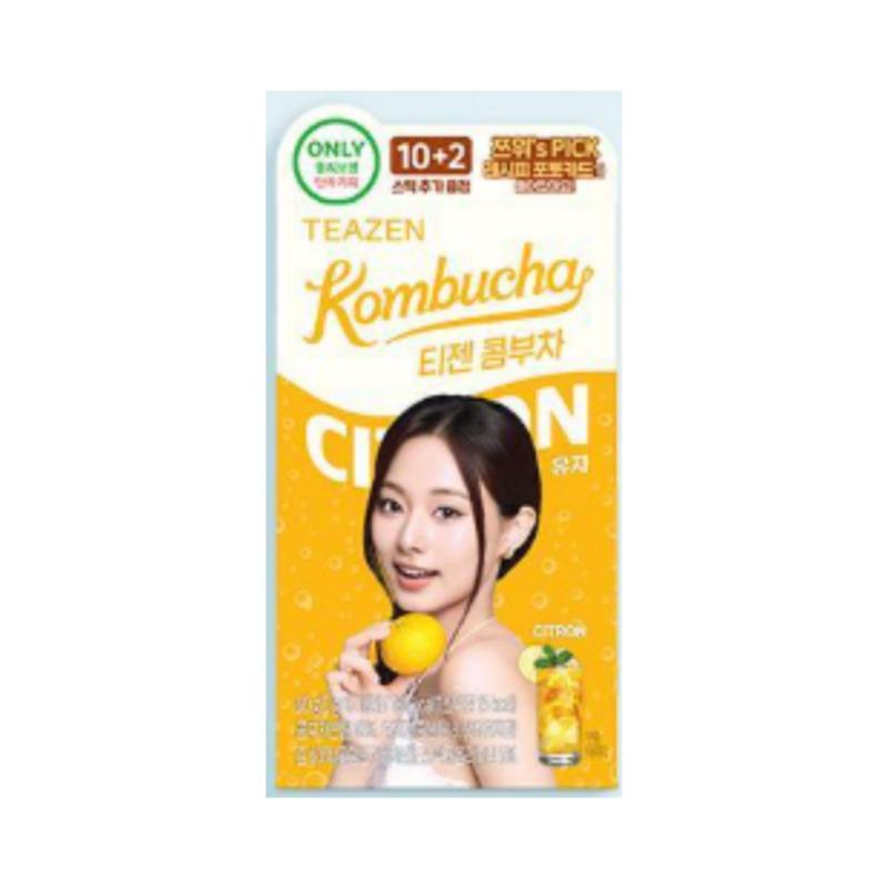 TEAZEN Kombucha Stick 10+2 Pack (9 Flavors) - Korean Zero Sugar Fruit Tea Mix with Recipe Photocard