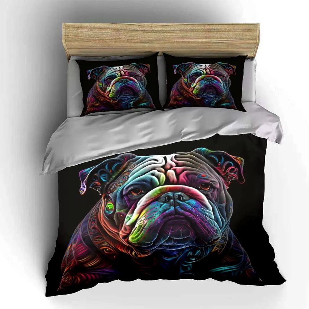 "Colorful Bulldog Art Set" Multiple Sizes Kid's and Adults' Bedroom Exquisite 3PC Bedding Set Gift