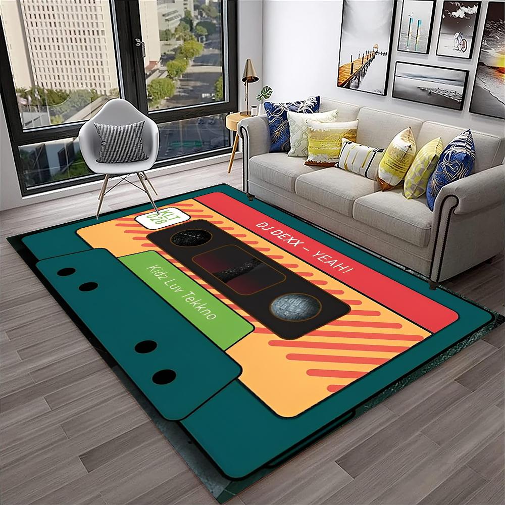 3D Music Cassette Tape Retro Pattern Carpet Rug for Home Living Room Bedroom Sofa Doormat Decor,kids Area Rug Non-slip Floor Mat