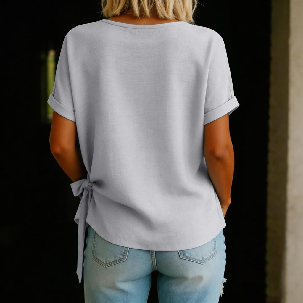 Fashionable Ladies' Summer New Arrival  Color Loose T-Shirt With Ruffled Hem