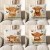Home Decor Cute Highland Cow with Butterflies and Flowers Pattern Cushion Cover Suitable for Sofa Bedroom Car Pillow Cover