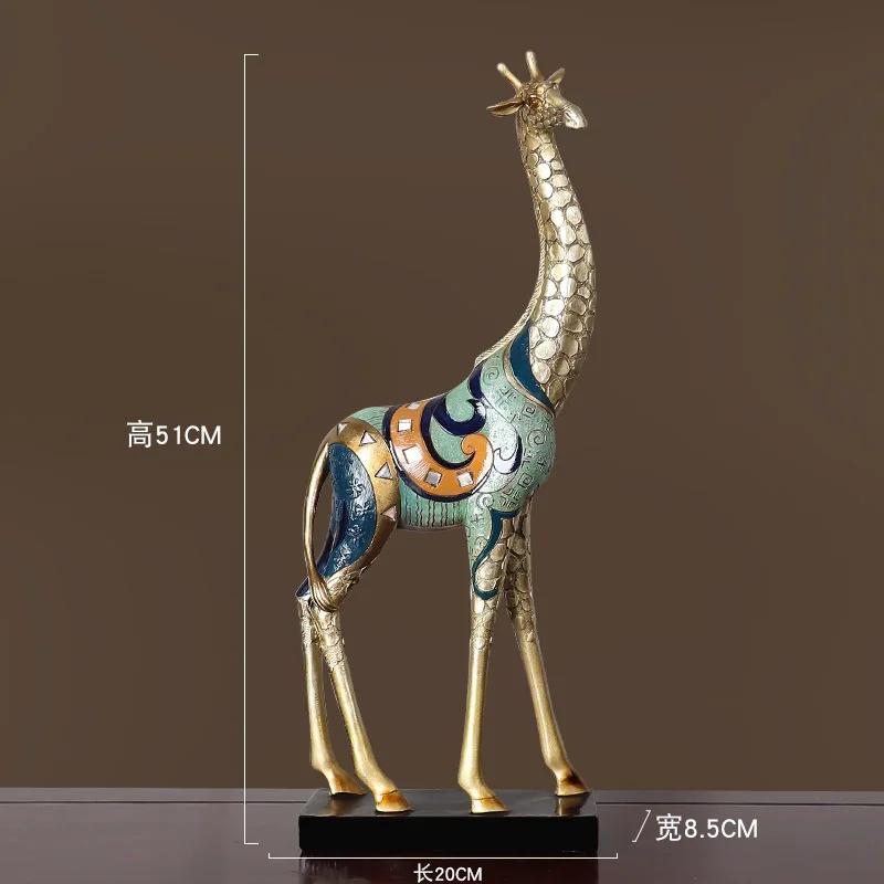 Simulation Animal Sculpture Giraffe Mother and Child Painted Animal Statue Modern Home Decoration Golden Handicraft Ornaments