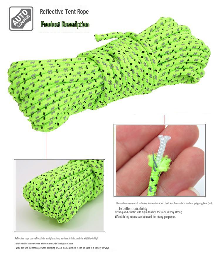 Reflektierende Outdoor-Markisenzelt-Abspannleinen - 50m Länge, 4mm Dicke, Winddicht für Camping und Strand