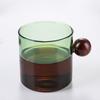 SX Blue Glass Tea Cup with Wooden Handle