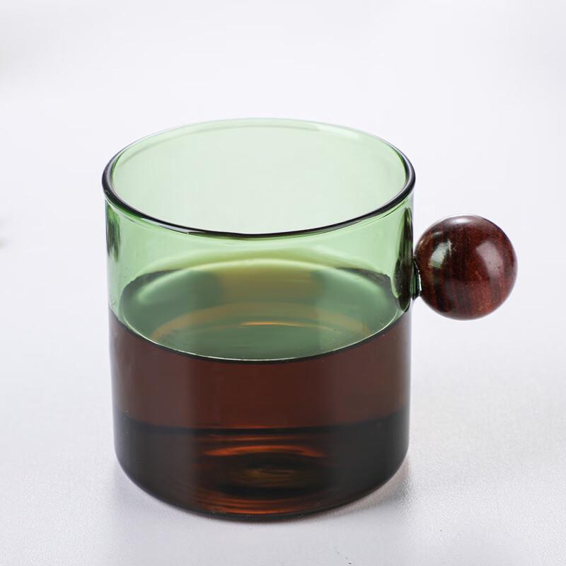 SX Blue Glass Tea Cup with Wooden Handle