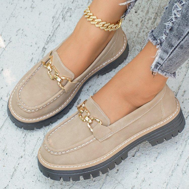 Spring New Woman Loafers 2026 Trendy Chain Comfortable Round Toe Platform Shoes Large Size  British Style Female Casual Shoes