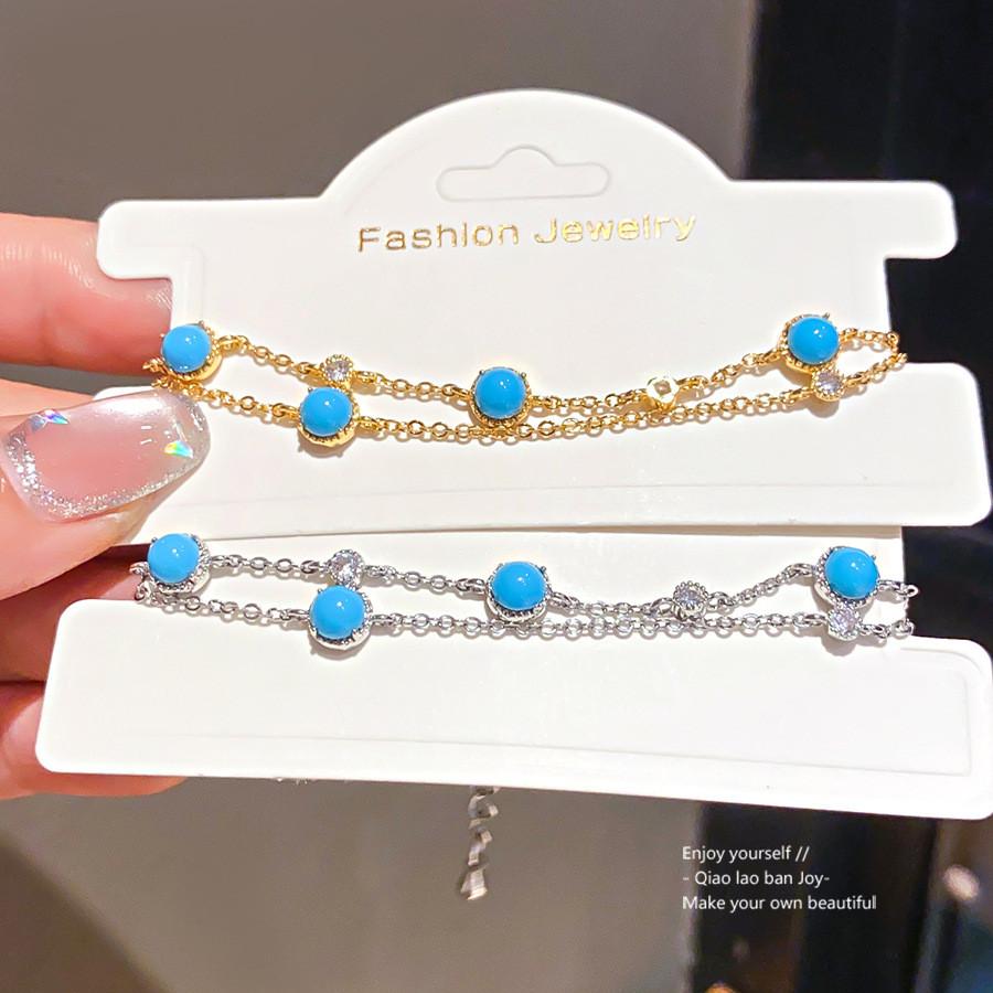 Jewelry Vintage Zircon Double Layer Round Pendant Hand Chain For Women Gift