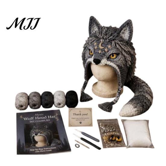 Halloween Cosplay Hat Kit Fantasy Hood Crochet Kit, Cute Animal DIY Dragon Unicorn Making Supplies Skull Earflap Craft for Adults, Handmade