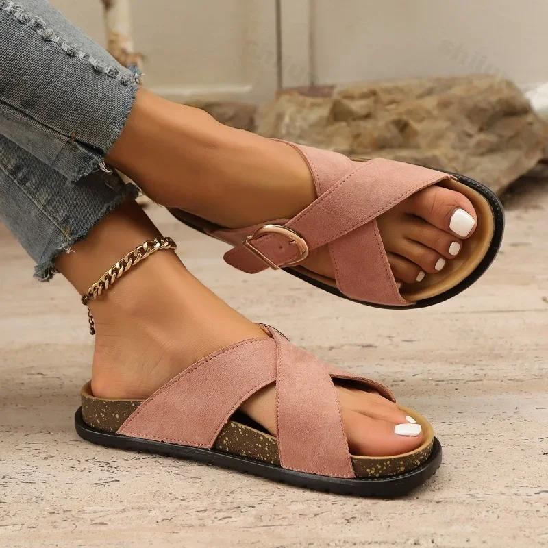 Fashion Women Slippers Fashion Suede Mules Clogs Cork Insole Sandals with Arch Support Outdoor Beach Slides Women Shoes Zapatillas Mujer