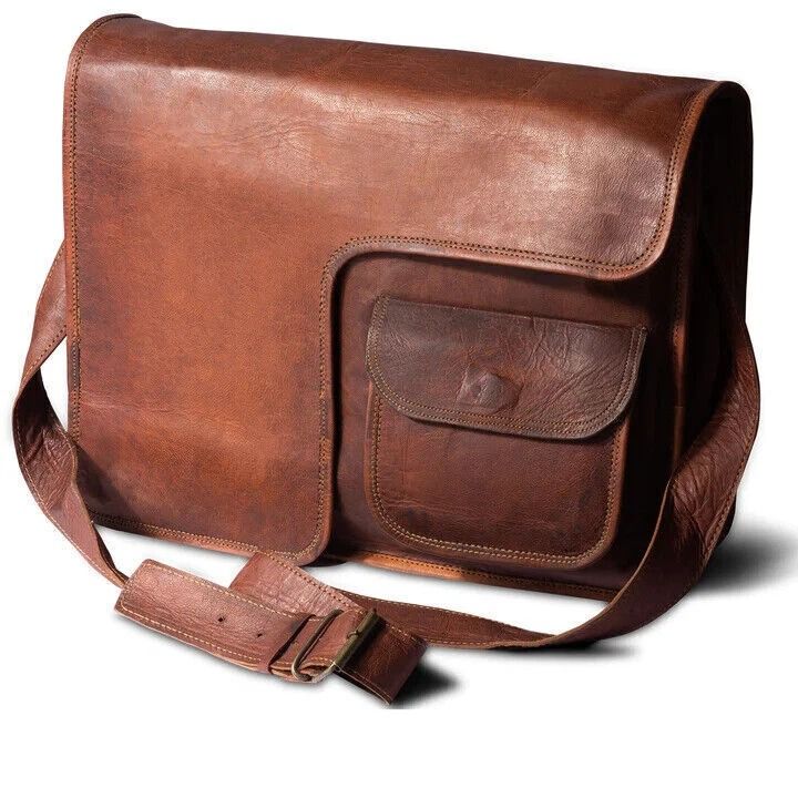 

Винтажная кожаная сумка Мужская сумка-мессенджер через плечо для ноутбука 15 x 11 x 4 in