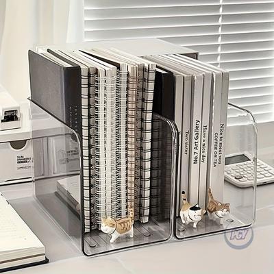 2PCS Clear Acrylic Desk Organizer with Multiple Compartment Transparent Book Stand File Holder Stationery Organizer Home Office