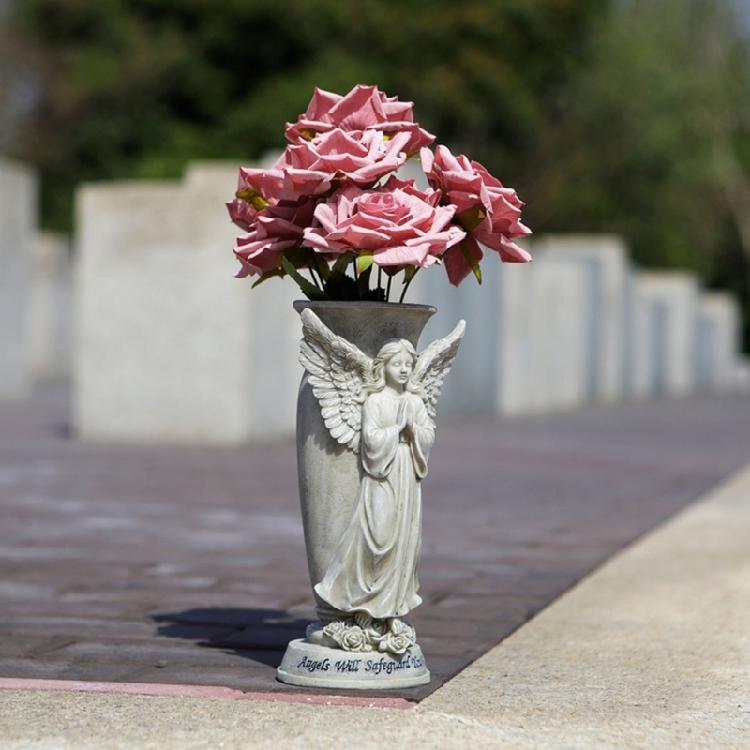 Gedenkvase für den Außenbereich Betende Engelsstatue Dekoration Wetterbeständige Harzornamente für Friedhofsgarten Grabstätte