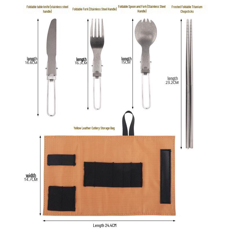 Pure Titanium Folding Camping Utensils: Lightweight Fork, Spoon, and Teaspoon Set
