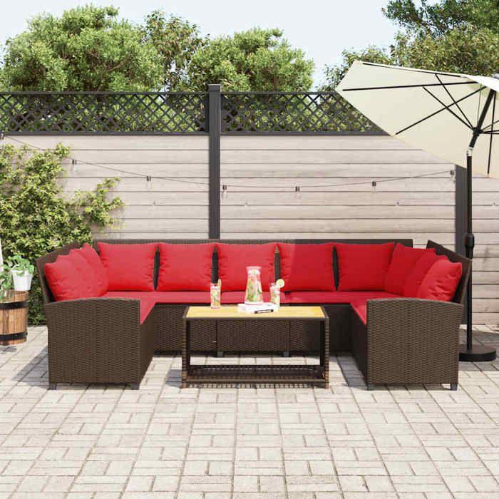 VidaXL Garden Sofa with Brown Wicker Cushions, Outdoor Sofa, Garden Seat, New Garden Sofa 3365336