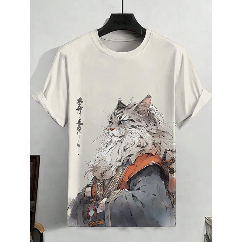 Cartoon Cat Rabbit Pattern T Shirt For Men Cute Animal 3D Printed Tee Summer Casual Short Sleeve Loose Round Neck Tops T-Shirts