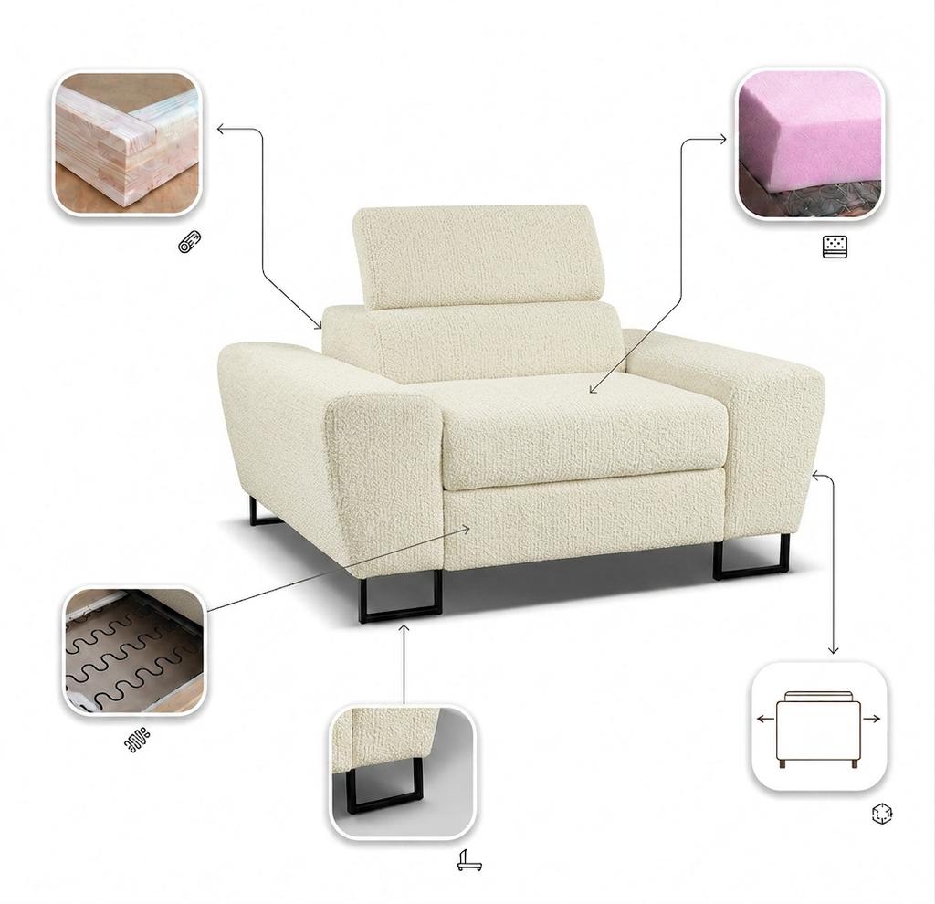 Sessel Savio Ramona mit verstellbarer Kopfstütze und Chenille-Bezug – Family Meble