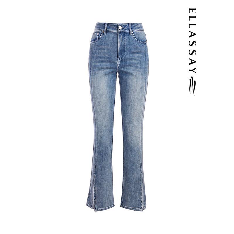 ELLASSAY Women's Straight-Leg Slit Cotton Blend Denim Jeans