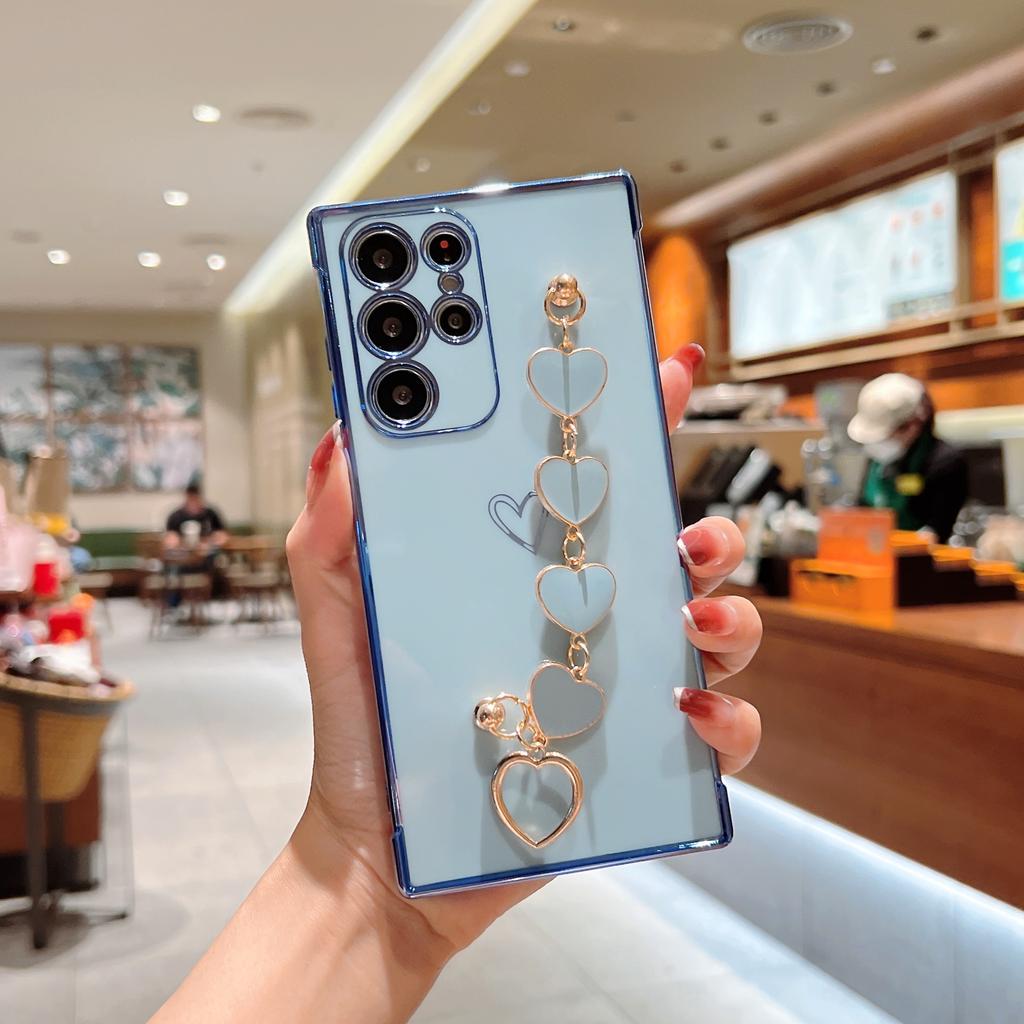 INS Applies To Samsung S25ULTRA Electroplated Love Mobile Phone Case A16 Bracelet A55 Anti-drop S24 Simple Protective Case