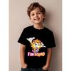 European Sizes Energetic Trendy Kids Style White Base FUN SQUAD T-Shirt, Cute Cartoon Print Short Sleeve, Spring Casual Play Adaptable Fabric